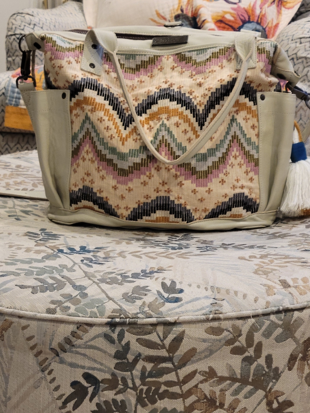 Nena & Co. Cream Tote with Multicolor Guatemalan  Huipil Textiles - Picture 2 of 11